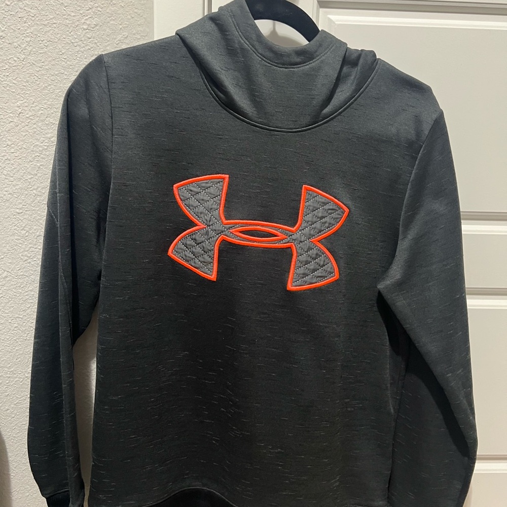 Under Armour Dark Gray Hoodie with Bright Orange Logo